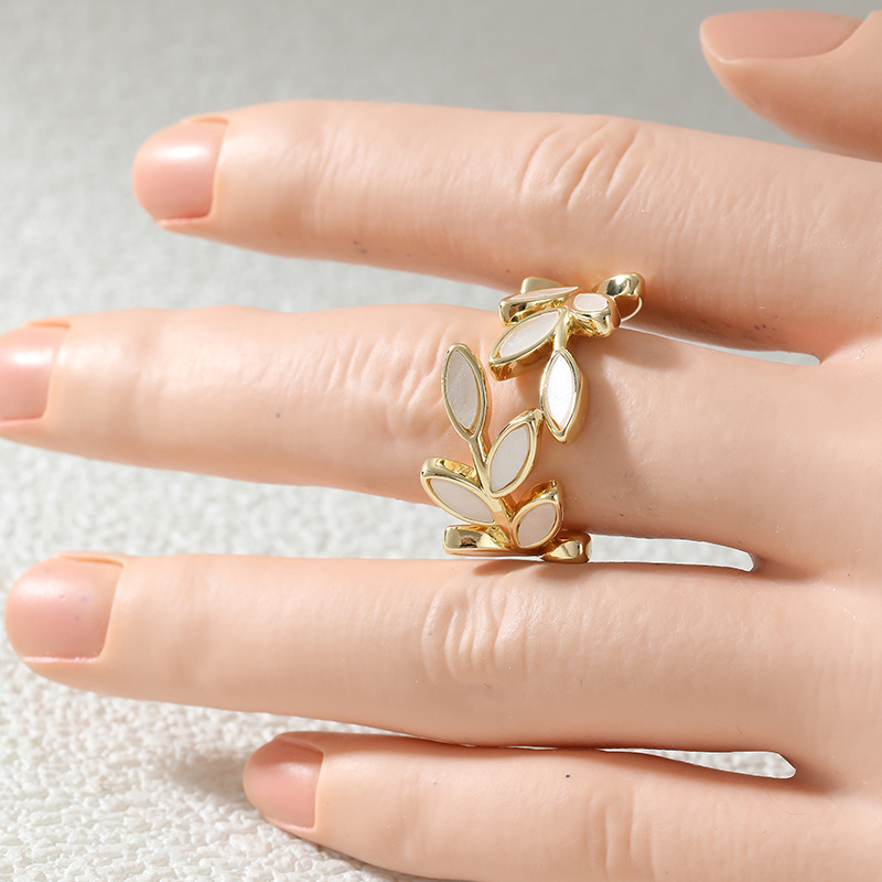 Women's White Enamel Branch-Shaped Opening Plated Jewelry